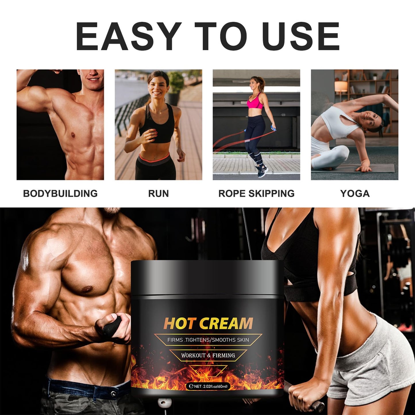 Hot Sweat Cream，Belly Fat Burning Cream，Exercise Fat Burning Enhancer，Burns Cellulite on Thighs，Legs，Abdomen and Buttocks for Men and Women，2.02 Fl Oz