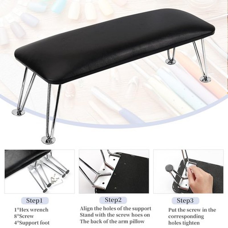 BOMOQING Arm Rest for Nails, Microfiber Leather Nail Arm Rest for Acrylic Nails, Nails Arm Rest Table with Pillow Cushion Hand Holder for Manicure, Hand Rest for Nails Tech, Home Use or Salon(black)