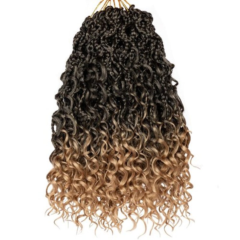 Beverlee Boho Box Braids 8 Packs Goddess Box Braids 12 Inch Bohemian Box Braids Crochet Hair Crochet Box Braids with Curly Ends Pre-looped Synthetic Crochet Hair for Black Women T27#