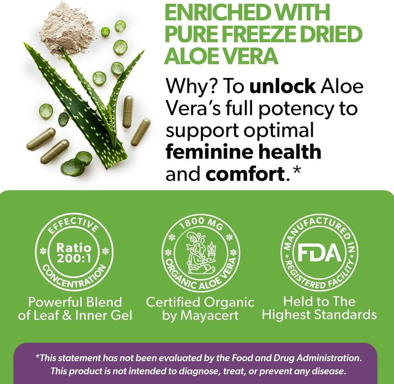 Aloe Vera Capsules - 200x Concentrate with D-Mannose & Calcium | Easy to Swallow Pills