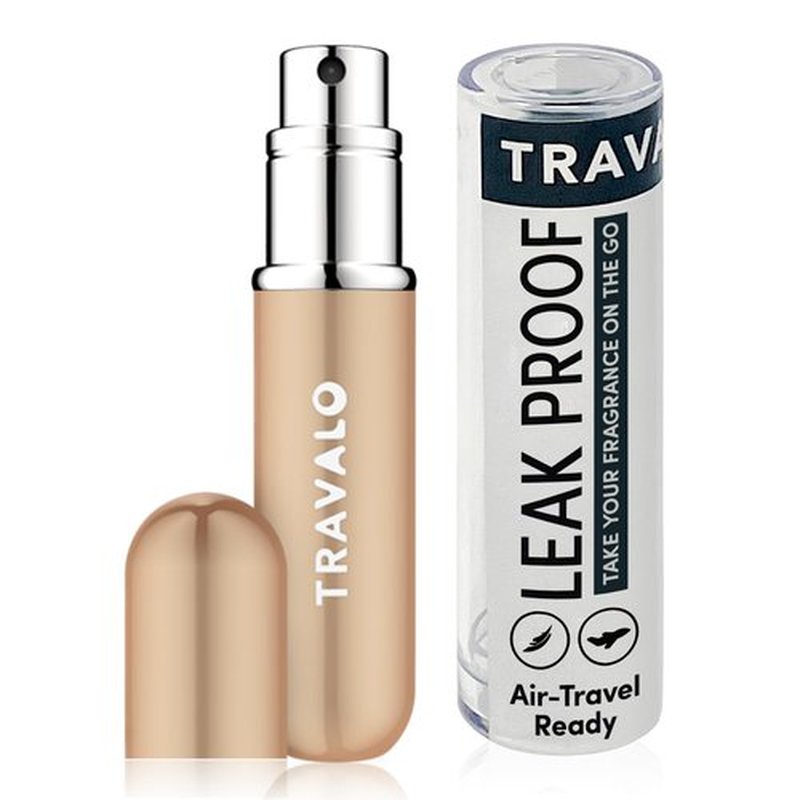 Travalo Classic HD Perfume Atomizer | Genie-S TSA Approved Travel Perfume Bottle Refillable | Reusable Airtight Easy-Fill Mini Pump Sprayer | Lightweight Elegant Design w/Volume Window | Gold 0.17oz
