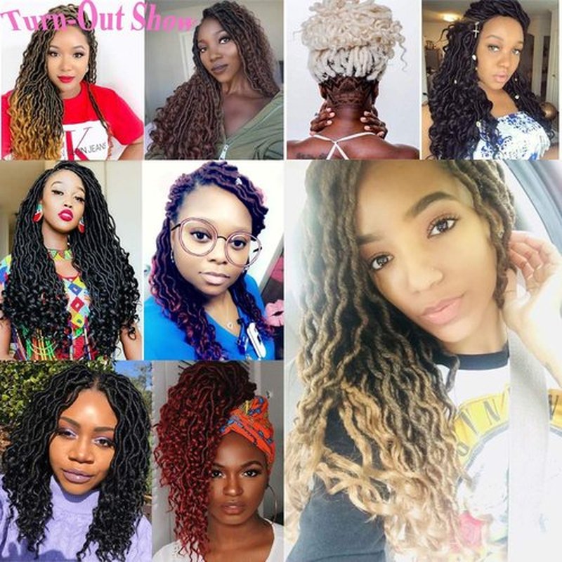 6 Packs Goddess Locs Crochet Hair Wavy Curly Faux Locs Crochet Braids Synthetic Hair Extensions Dreadlocks Crochet Locs Low Temperature Braiding Hair (14" (6 Packs), #2)