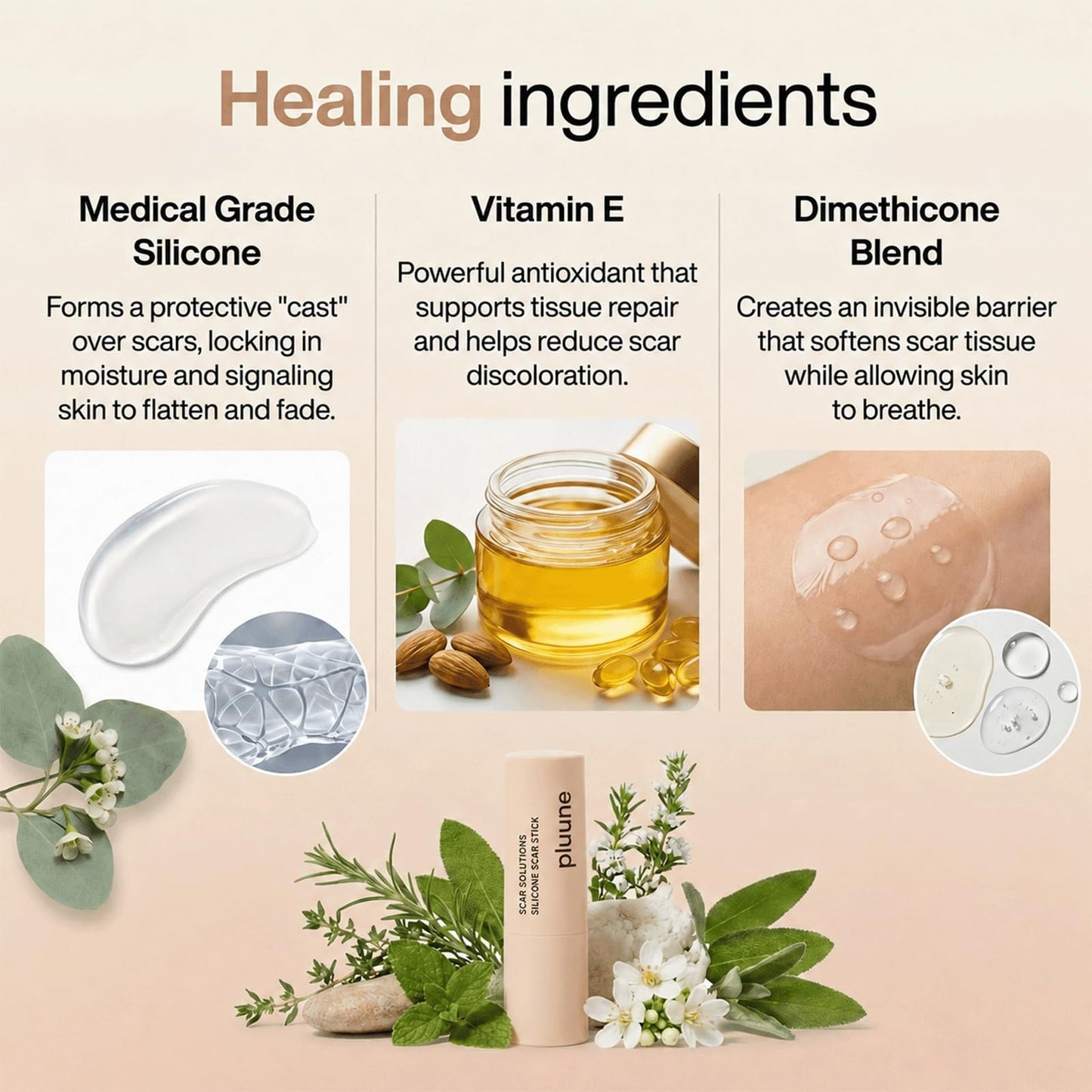 Pluune Scar Stick, Suitable for Old Scars, Acne Marks, and Stretch Marks,Formula Infused with Centella Asiatica Extracts and Vitamin E Soothes, Repairs and Forms Protective (1PCS)