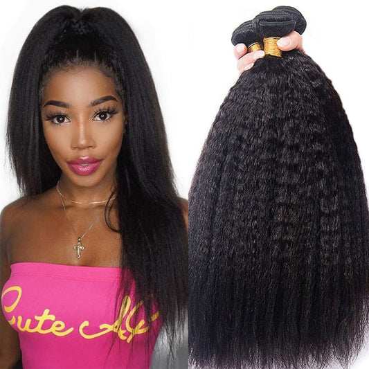 OLFORY Hair Bundles 12A Yaki Kinky Straight Human Hair 1 Bundles 100% Unprocessed Mongolian Virgin Human Hair Weave Extensions Natural Color Single Bundles (22 inch)