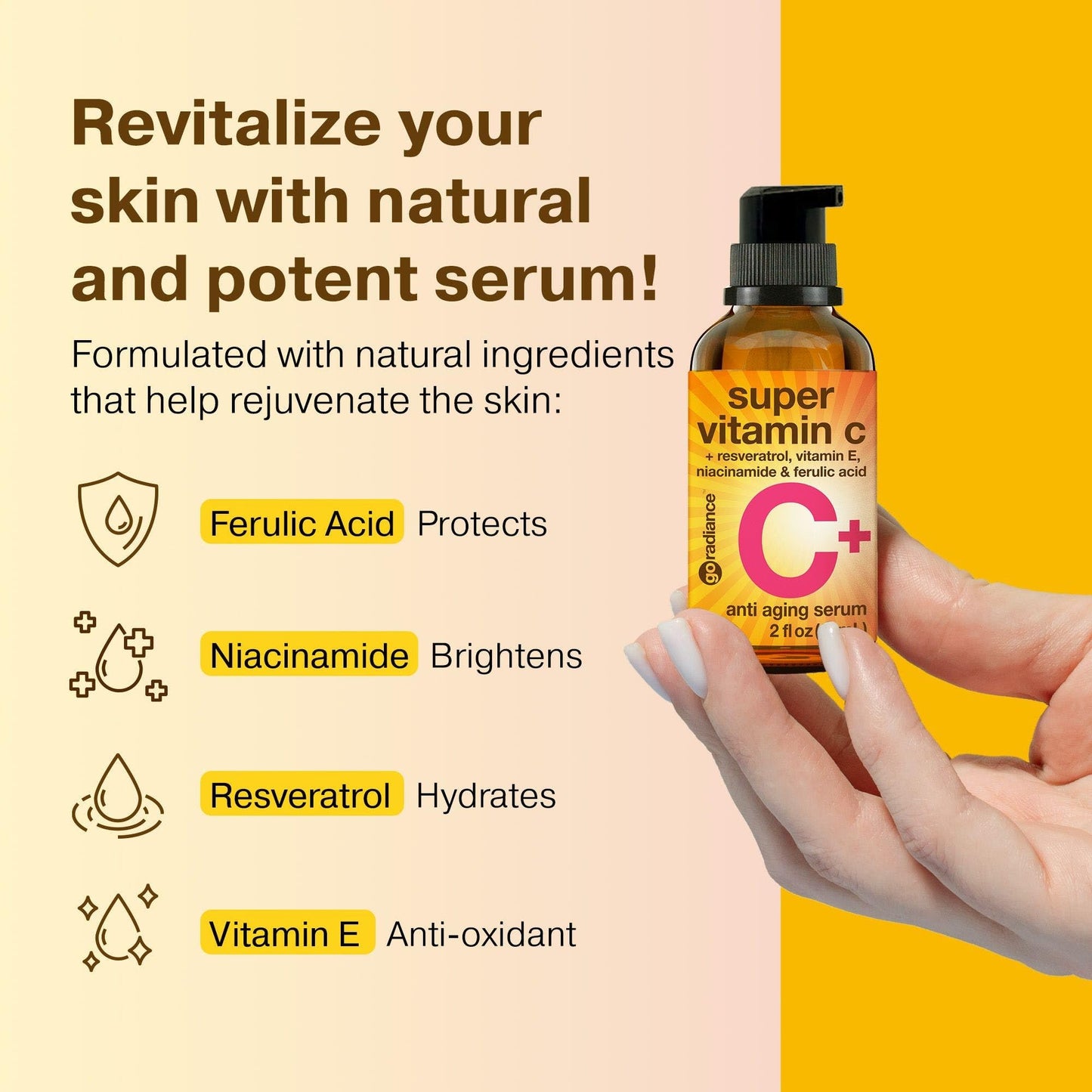 Go Radiance Hyaluronic Acid Serum 4oz, Super Vitamin C Serum 2oz