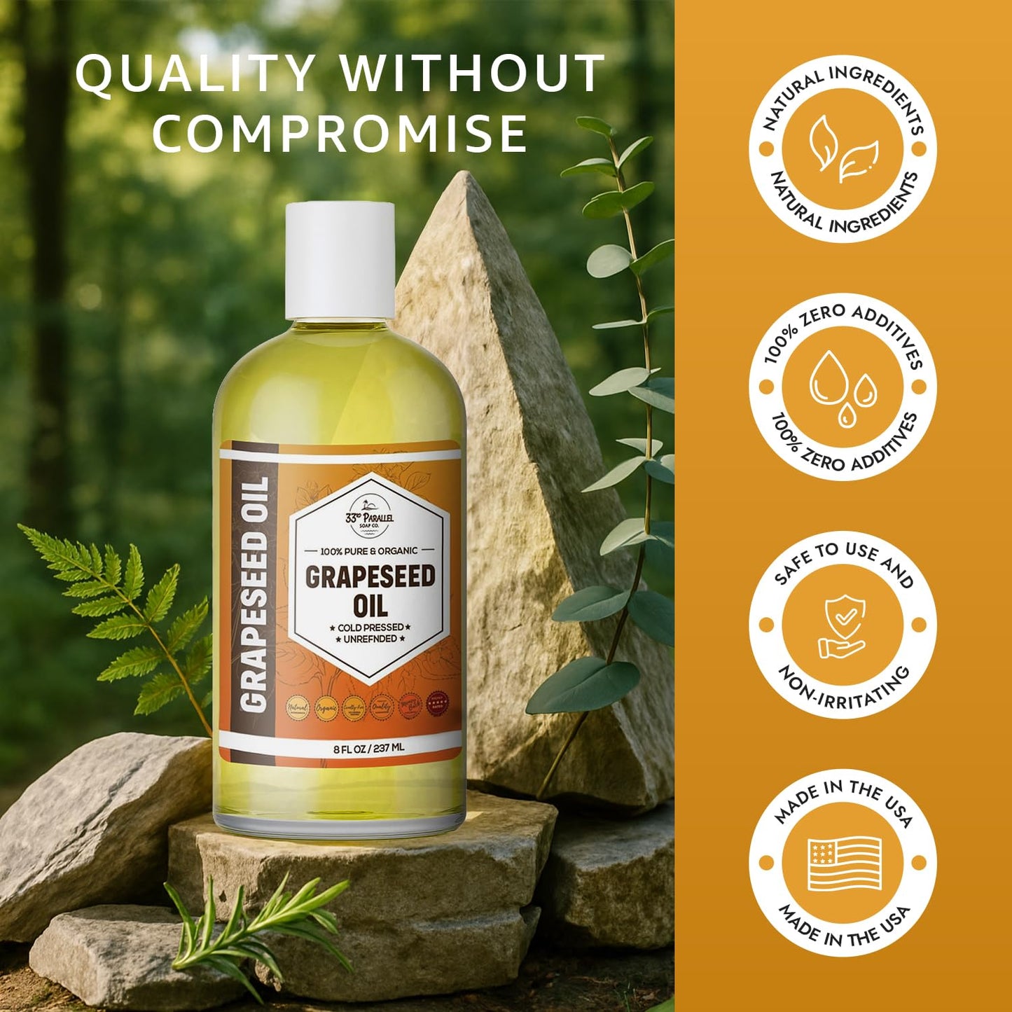 Organic GRAPESEED Oil (32 oz) Cold Pressed Unrefined | 100% Pure Natural, Non-GMO | Available in Bulk | Skin, Hair, Face, Carrier for Essential Oils, Soap Making | 32 FL OZ