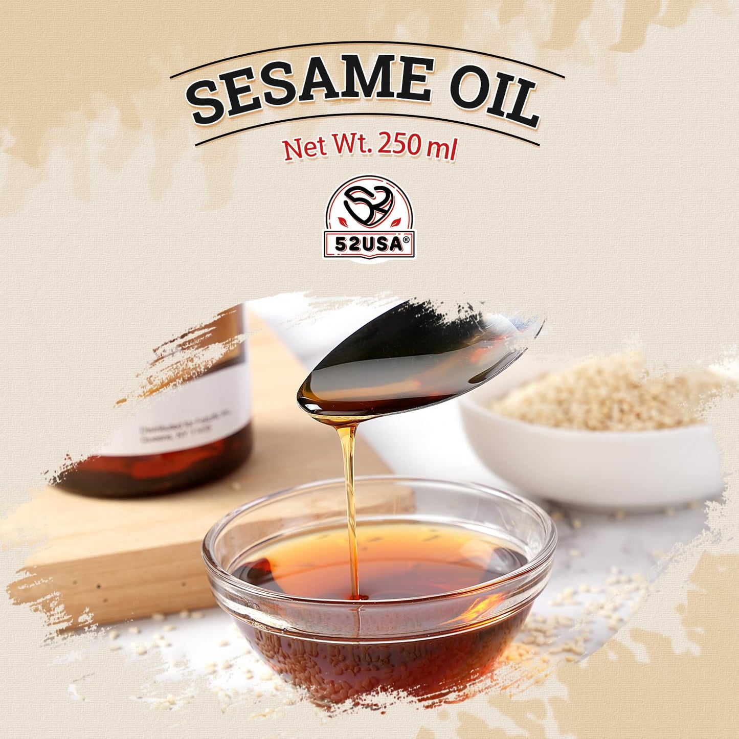 52USA Toasted Sesame Oil, 8.45 Fl Oz, 100% Pure for Asian Cooking, Baking