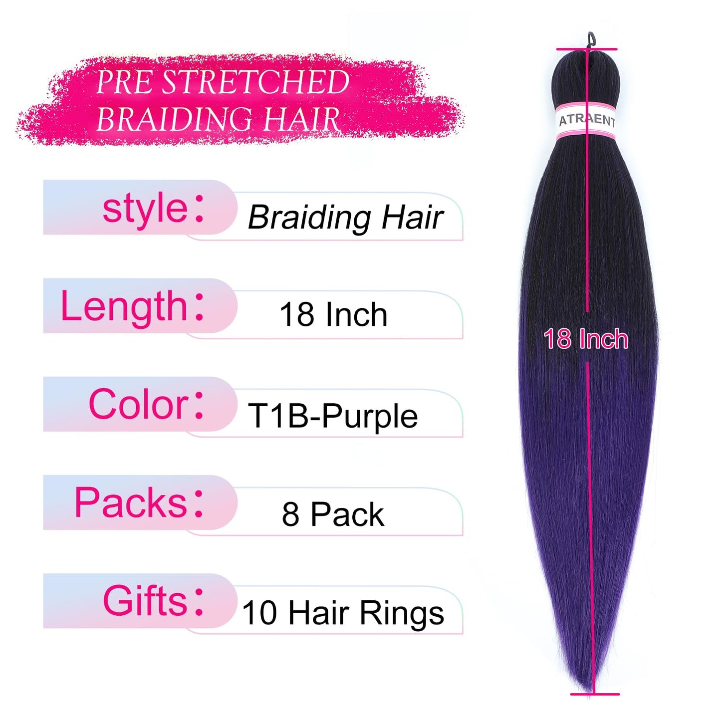 ATRAENTE Braiding Hair Pre Stretched,18 Inch 8 Packs Ombre Braiding Hair for Boho Box Braids Yaki Texture Hot Water Setting Soft And Light