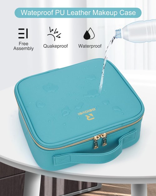 Relavel Travel Makeup Train Case Makeup Cosmetic Case Organizer Portable Artist Storage Bag with Adjustable Dividers for Cosmetics Makeup Brushes Toiletry Jewelry Digital Accessories Teal