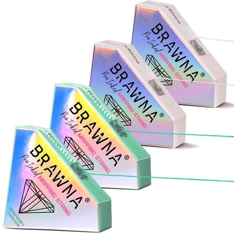BRAWNA 4 Pack Pro Inked Mapping String for Brow and Lip Measuring - 2 White - 2 Turquoise - Microblading Supplies - PMU Kit
