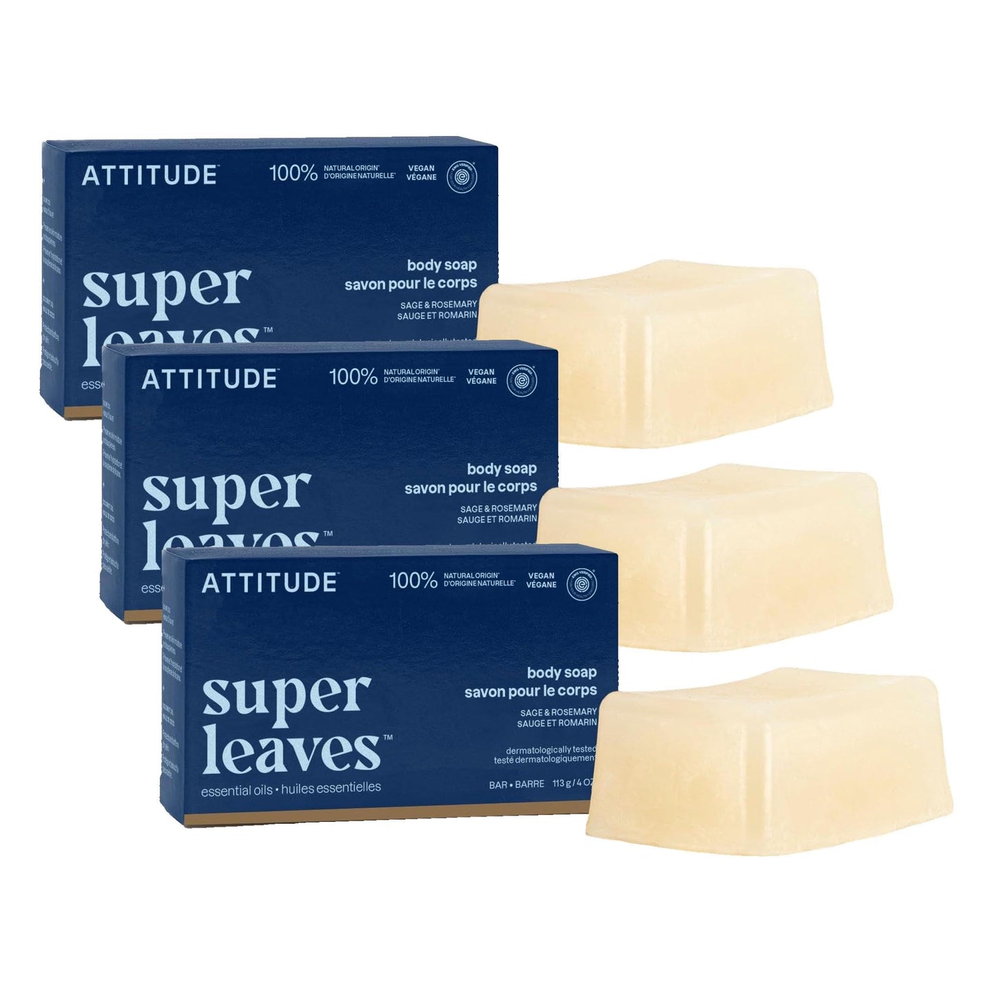 ATTITUDE Bath and Shower Body Soap Bar, EWG Verified, Plastic-free, Plant and Mineral-Based Ingredients, Vegan and Cruelty-free Personal Care Products, Sandalwood, 4 Ounces (Pack of 3)