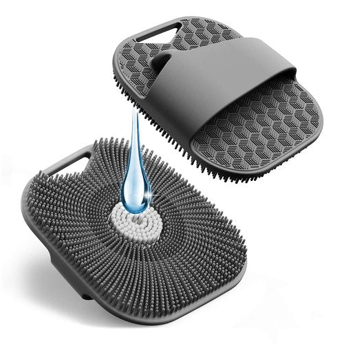 Silicone Body Scrubber for Men, Friendly Shower Body Scrubber for Sensitive Skin, Silicone Loofah Body Scrubber for Showering with Richer Foam Bristles and Anti-Slippery Handle, Gray