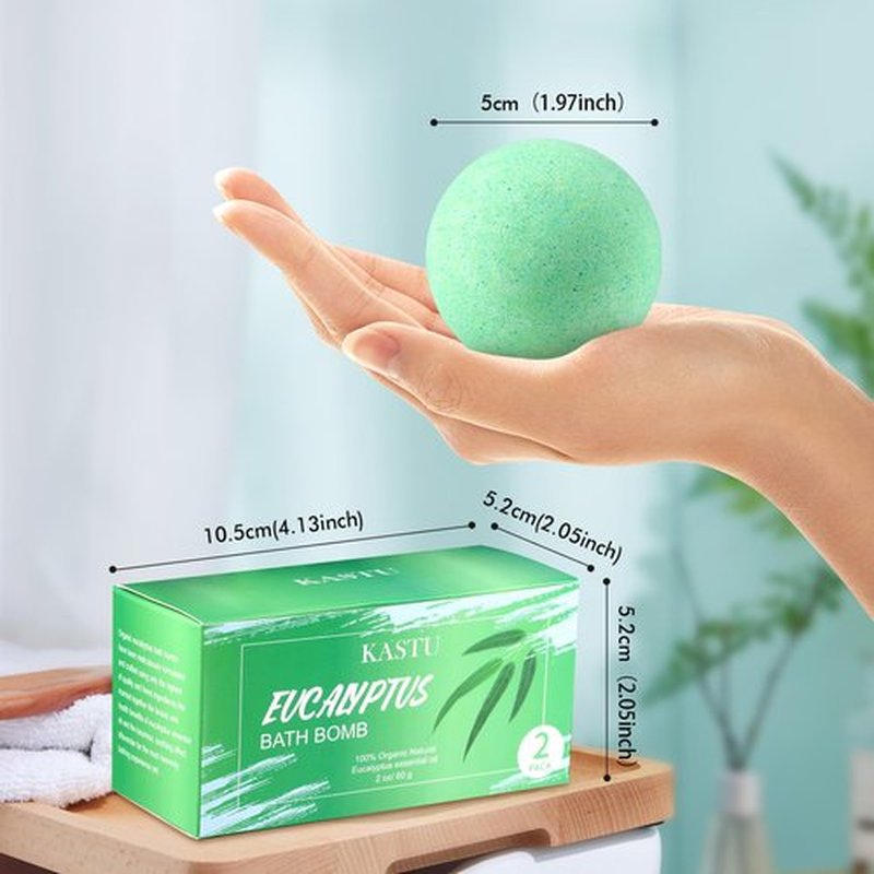 KASTU Bath Bombs Salt Balls,Eucalyptus Extract Essential Oils,Moisturizing Dry Skin,Fizzy Spa,Relaxation,Bubble Bath Bomb Gifts Idea for Men Women,2PCS