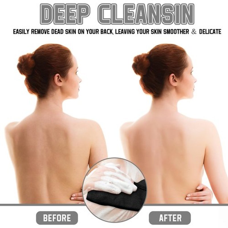 Tatuo 4 Pieces Korean Washcloth Exfoliating Long Korean Exfoliating Cloth Exfoliating Back Scrubber for Body Men Women Korean Bath Towel Japanese Exfoliating Washcloth Dead Skin Remover (Black)