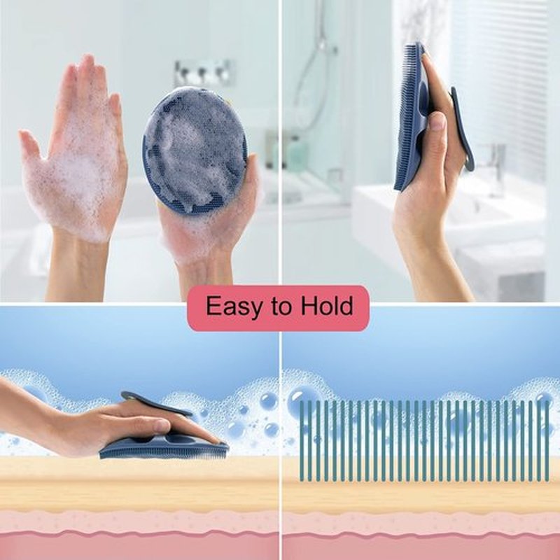 Food-Grade Soft Silicone Body Cleansing Brush Shower Scrubber, Gentle Exfoliating and Massage for All Kinds of Skin (Dark Blue)