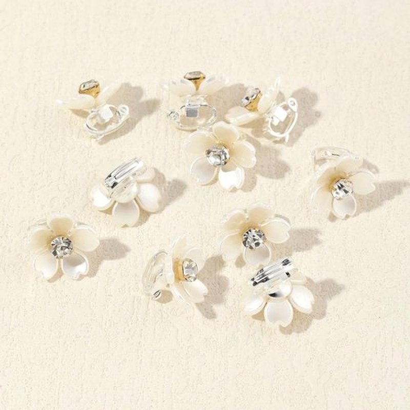 10pcs Mini Flower Hair Clip - Hair Styles DIY Accessories with Rhinestone Designs White Flower Hair Button Hair Ring for Thin/Thick Hair, Cute Small Flower Claw Hair Clips Hair Barrettes
