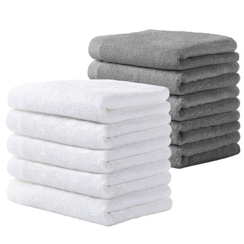 Yoofoss Luxury Washcloths Towel Set 10 Pack Baby Wash Cloth for Bathroom-Hotel-Spa-Kitchen Multi-Purpose Fingertip Towels & Face Cloths - White+Grey