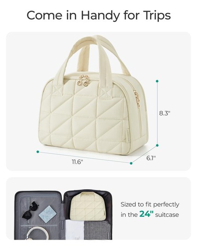 BAGSMART Travel Toiletry Bag, Large Wide-open Travel Bag for Toiletries, Puffy Makeup Cosmetic Travel Bag with Handle-Camel