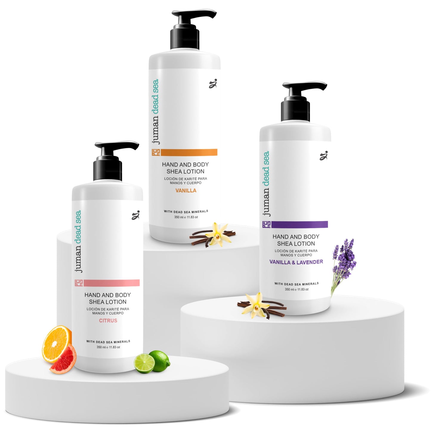 JUMAN Dead Sea Minerals Vanilla & Lavender Body Butter Lotion | Infused with & Vitamin E | Fast Absorbing Lavender Lotion | Vegan Moisturizer for All Skin Types | SLS & Paraben Free | 11.8 OZ