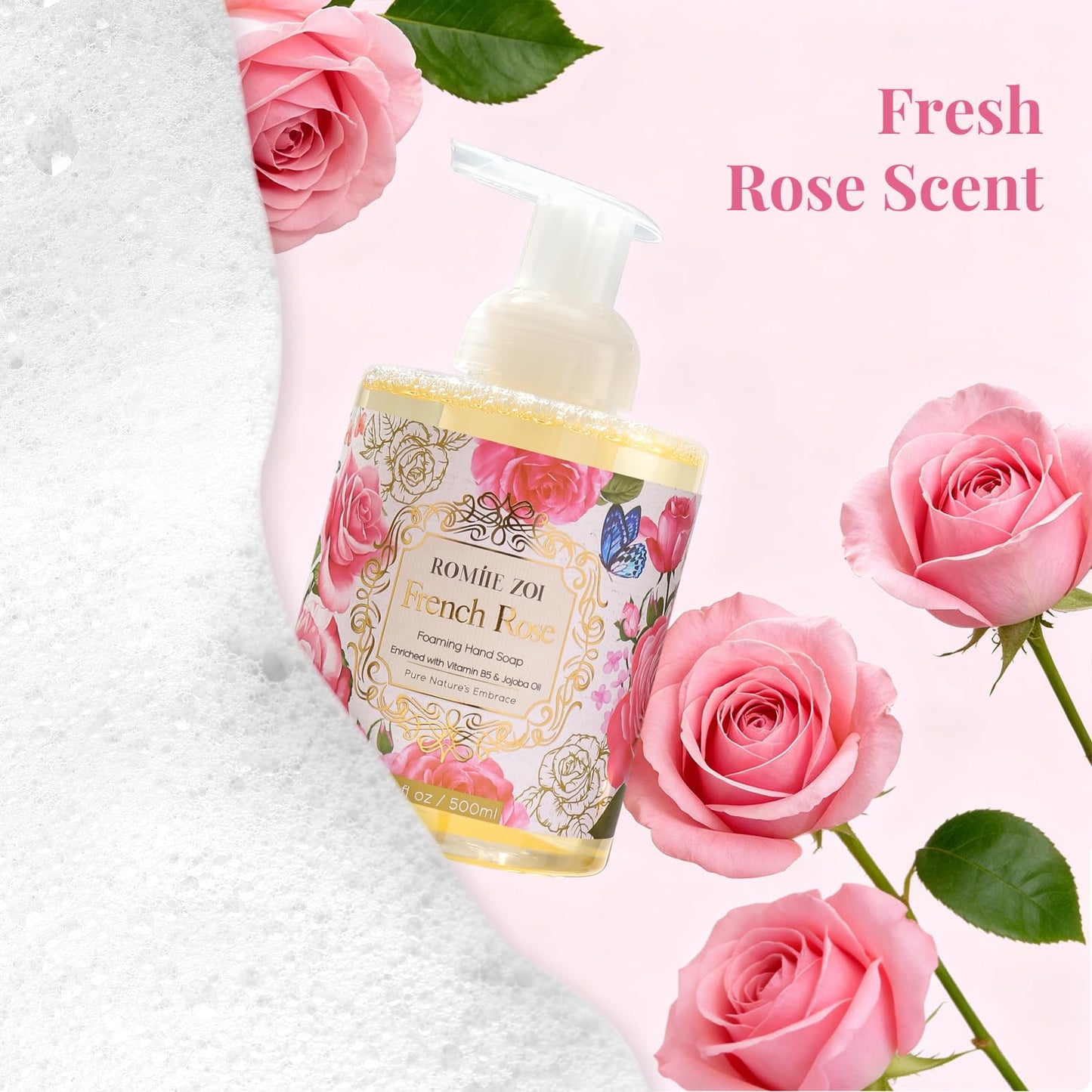 ROMIIE ZOI Foaming Hand Soap with Gift Box- French Rose - Biodegradable Formula Moisture & Revitalize - 500ml/ 16.8oz