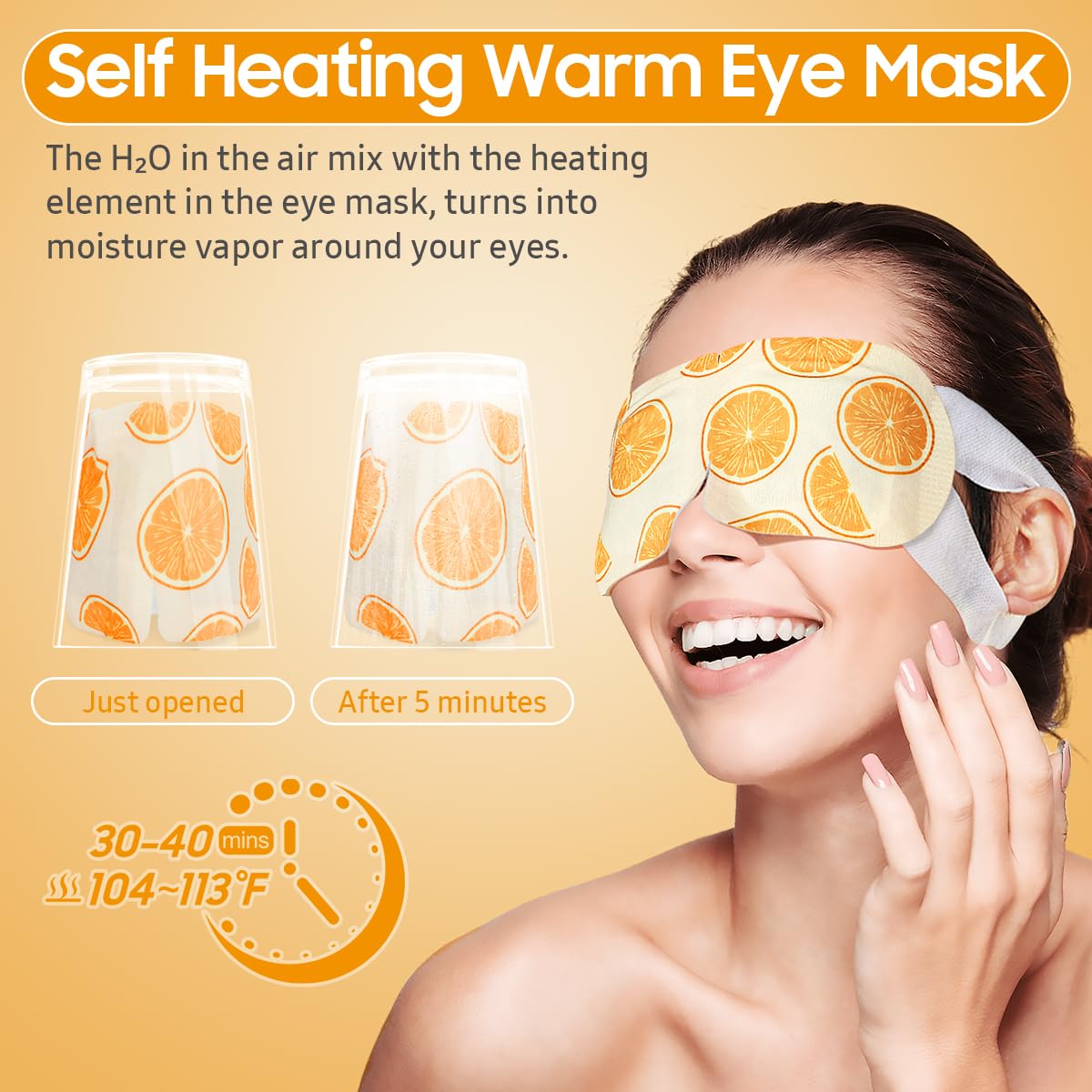 BeHoomi 30Packs Steam Eye Mask, Heated Eye Mask Warm Compress for Eyes, Self Heating Warm Eye Masks Disposable Steam Mask for Home Sleep, Spa, Travel Essentials & Relaxation Gifts (Sweet Orange)
