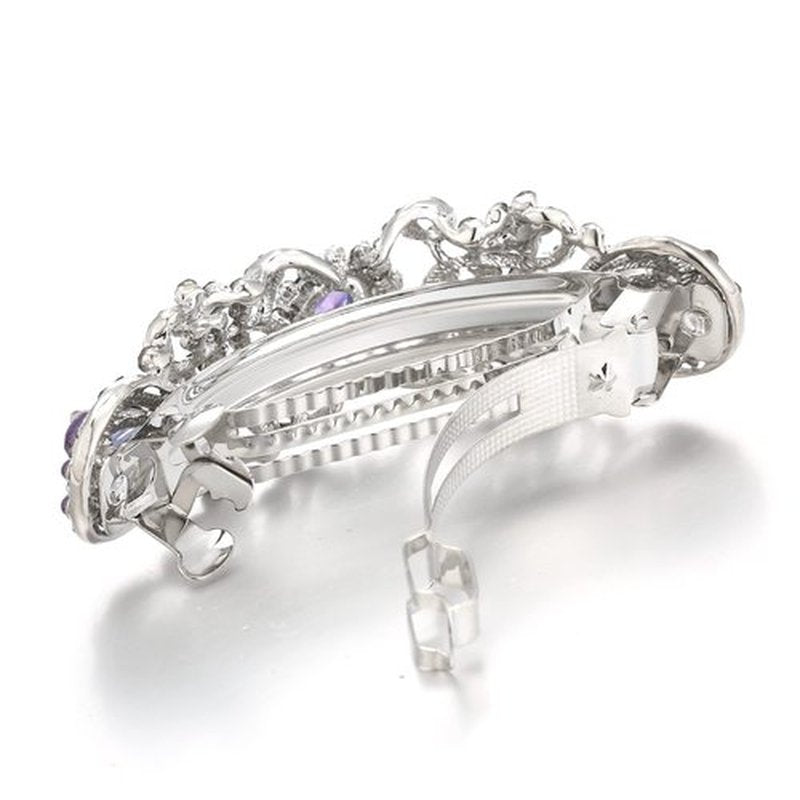 EVER FAITH Wedding Austrian Crystal CZ Art Deco Flower Tear Drop Hair Barrette Clip for Woman Purple Silver-Tone