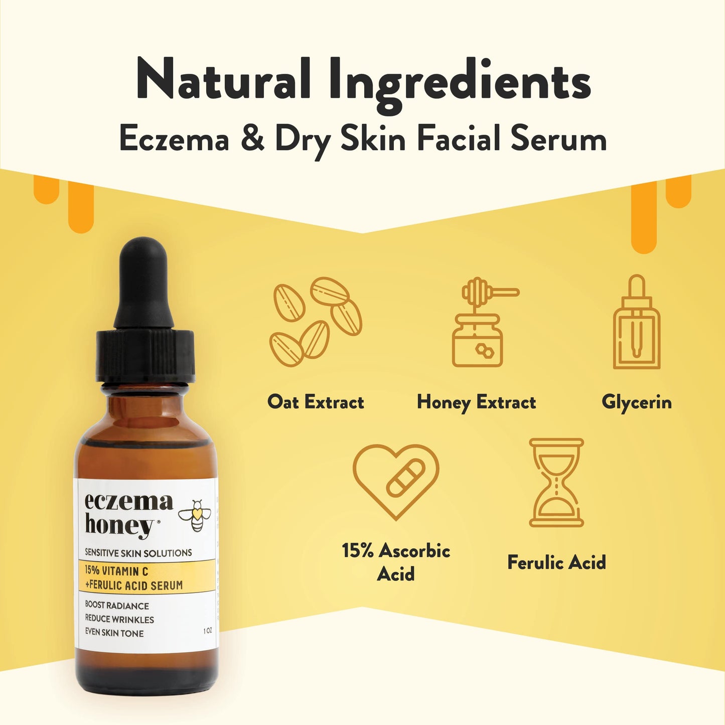 ECZEMA HONEY 15% Vitamin C + Ferulic Acid Serum - Anti Aging Skin Care Products - Face Oil for Eczema, Dry & Sensitive Skin (1 Oz)