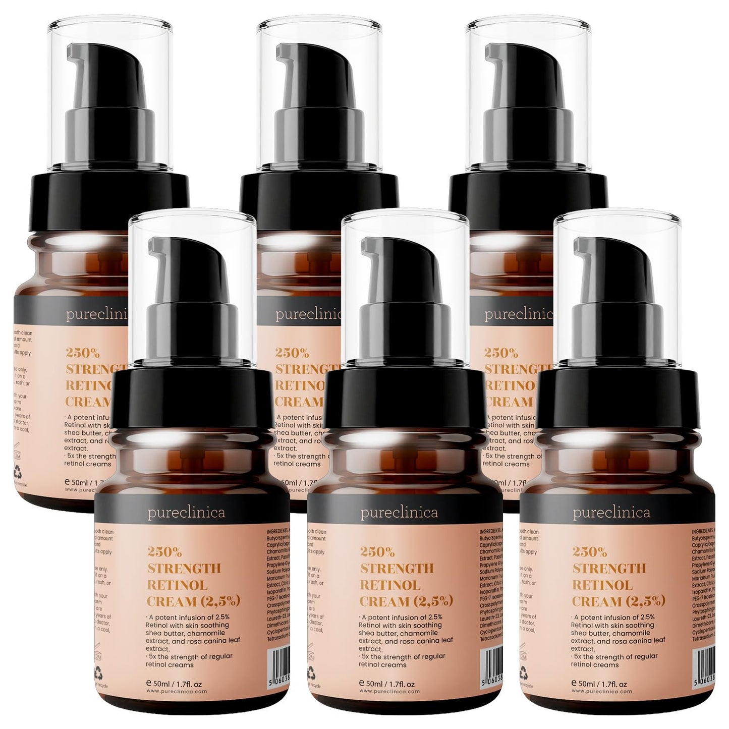 250% Strength Retinol Cream – 50ml/ 1.7 fl. oz. Potent Anti-Aging, with 2.5x Active Ingredients Compared to Competitors (6 Bottles)