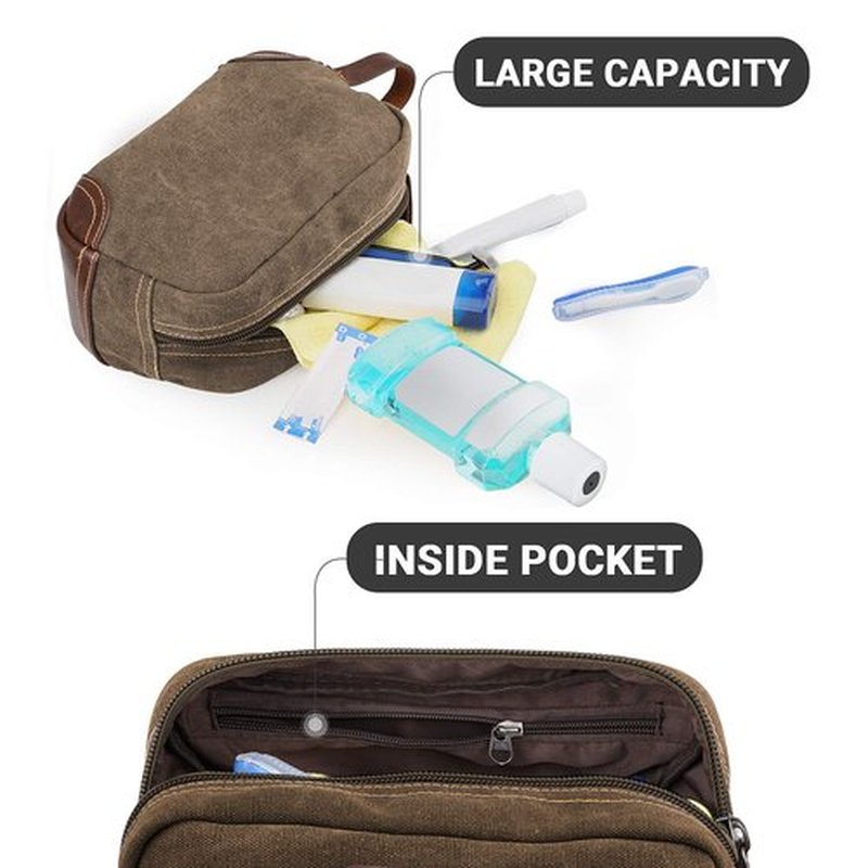 emissary Men's Toiletry Bag, Leather and Canvas Travel Toiletry Bag, Dopp Kit for Men, Travel Bathroom Bag Men's Shaving Kit, Travel Kit Small Bags for Men, Shaving Bag for Travel Accessories (Coffee)