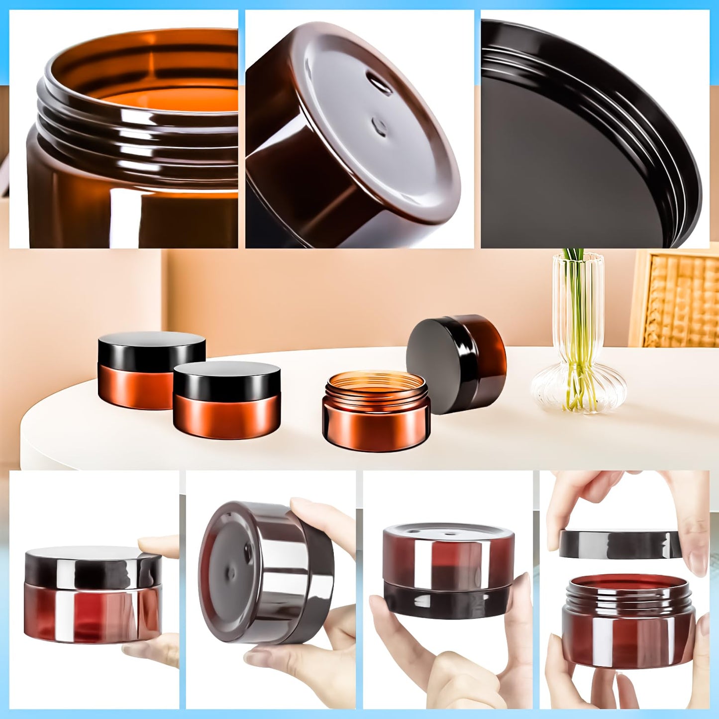 MotBach 10 Pack 4oz Plastic Jars with Lids, 120ml Round Amber Cosmetic Containers Makeup Jars,Travel Size Container Jar for Lotion Cream Eyeshadow Sample Powder Slime Ointment Salve Balm Storage