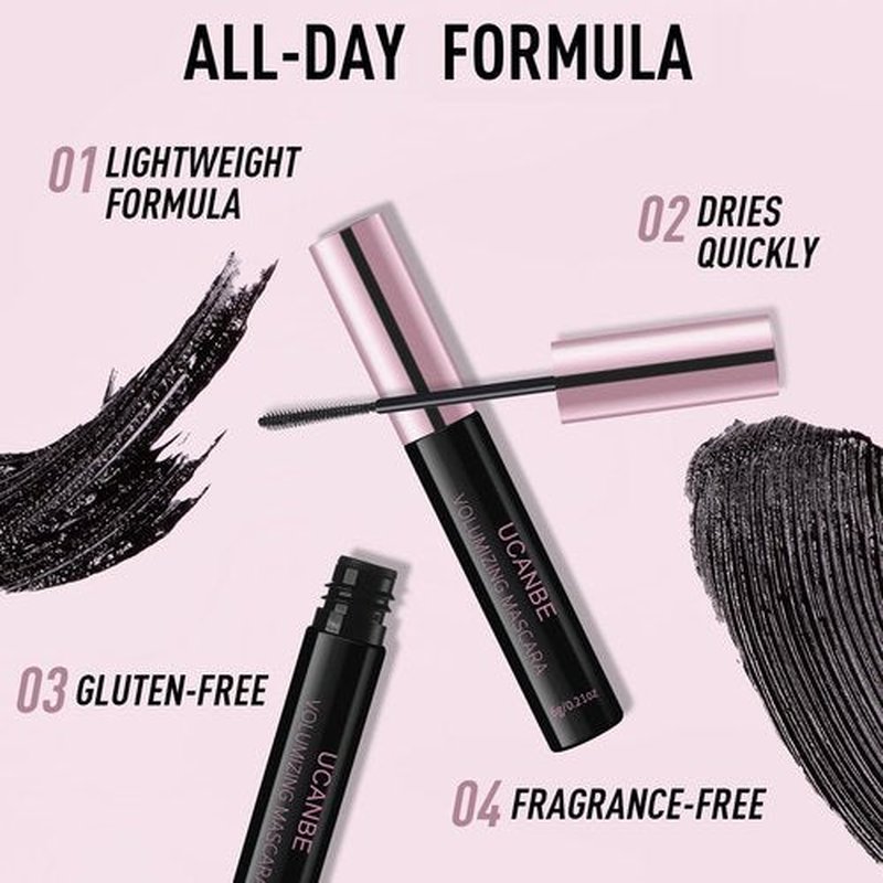 UCANBE Black Waterproof Mascara for Volume and Length, Natural Defining Curling Long-Lasting Eyelashes, No Flaking, No Smudging, No Clumping