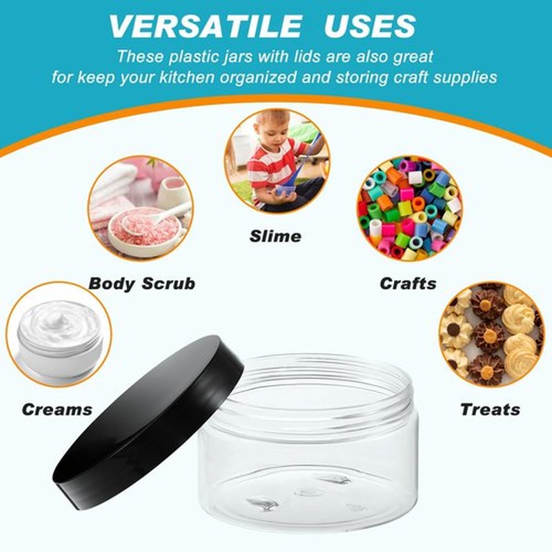 Dandat 24 Pcs Plastic Jars with Lid and Label PET Cosmetic Containers Leak Proof Empty Cosmetic Jars Refillable Storage Travel Jars for Lotion Cream Gel Powder Ointment(Clear,8 oz)