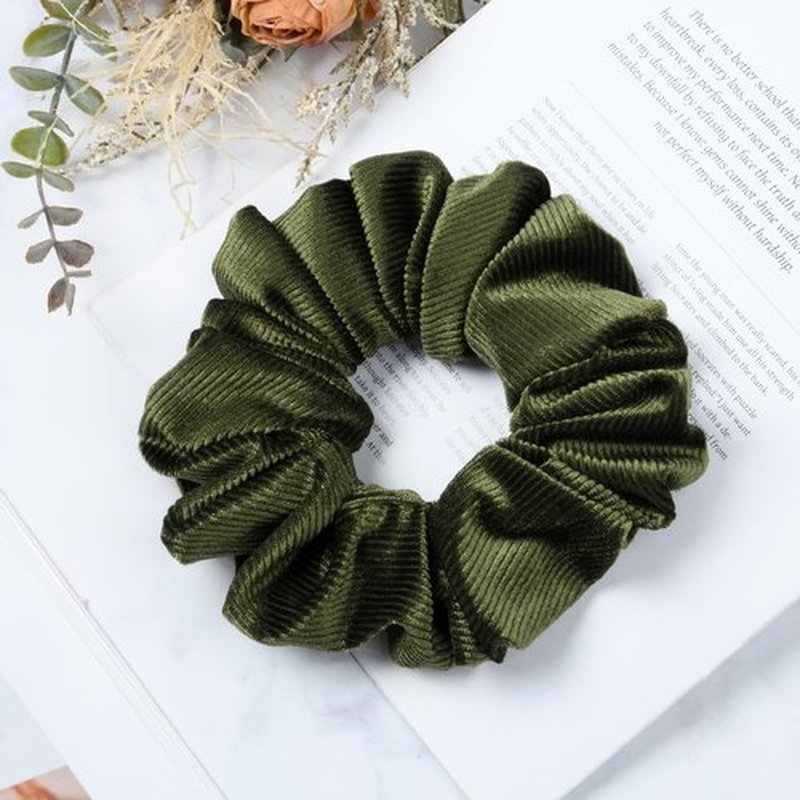 CEELGON Olive Green Big Corduroy Scrunchie 6.5 Inches Jumbo Scrunchies Hair Ties Oversized Ponytail Holder for Thick Curly Hair Extra Large Hair Accessories for Women (Olive Green)
