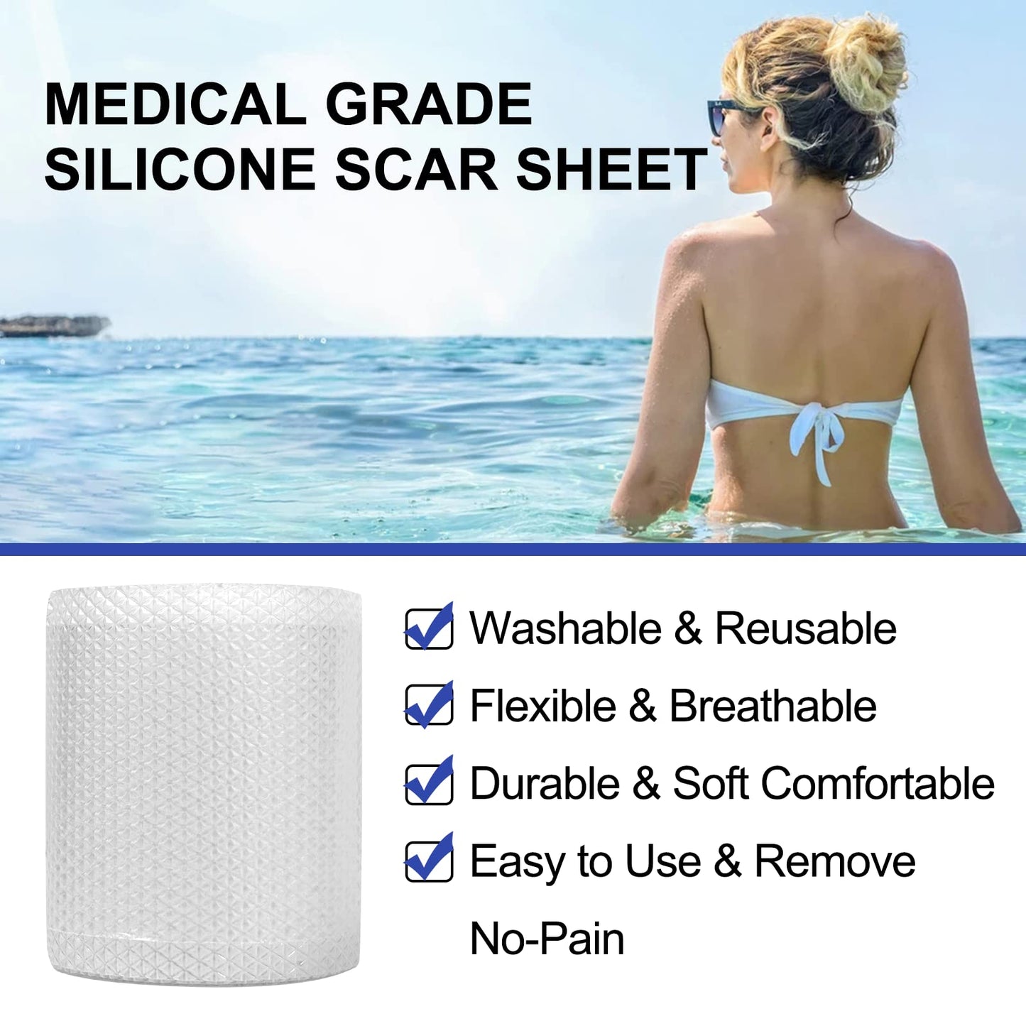 Silicone Scar Sheets (1.6” x 120”), Clear Gel Silicone Scar Tape, Invisible Medical Grade Scar Silicone Strips, Transparent Advanced Removal Scar Patches for C-Section, Keloids, Burn, Acne