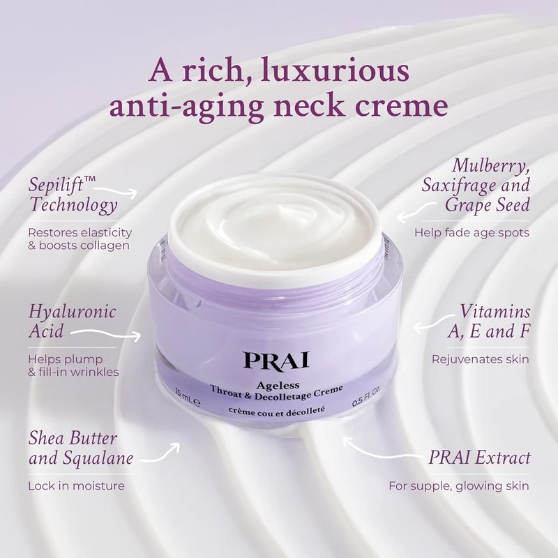 PRAI Neck Firming Cream - Boost Elasticity & Tighten Skin | Vegan, Cruelty-Free Formula with Hyaluronic Acid | 4 oz