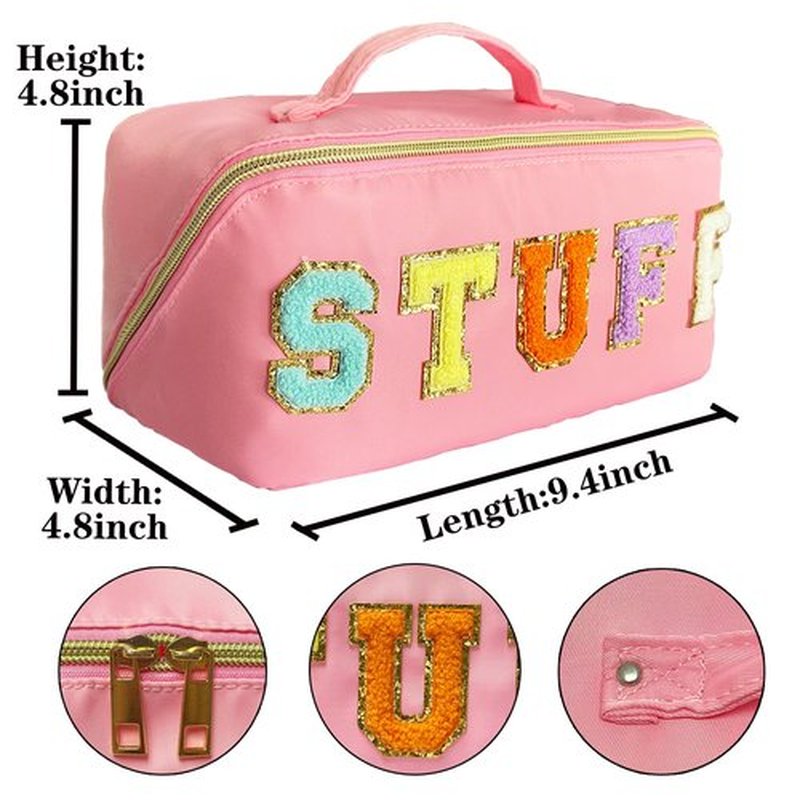 Nylon Makeup Bag Pink Chenille Letter Makeup Bag Preppy Cosmetic Bag Stoney Clover Pouch Chenille Patch Bag Better Belt Bag Cosmetic Bag Varsity Letter Pouch Flat Lay Makeup Bag Stuff Toiletry Bag