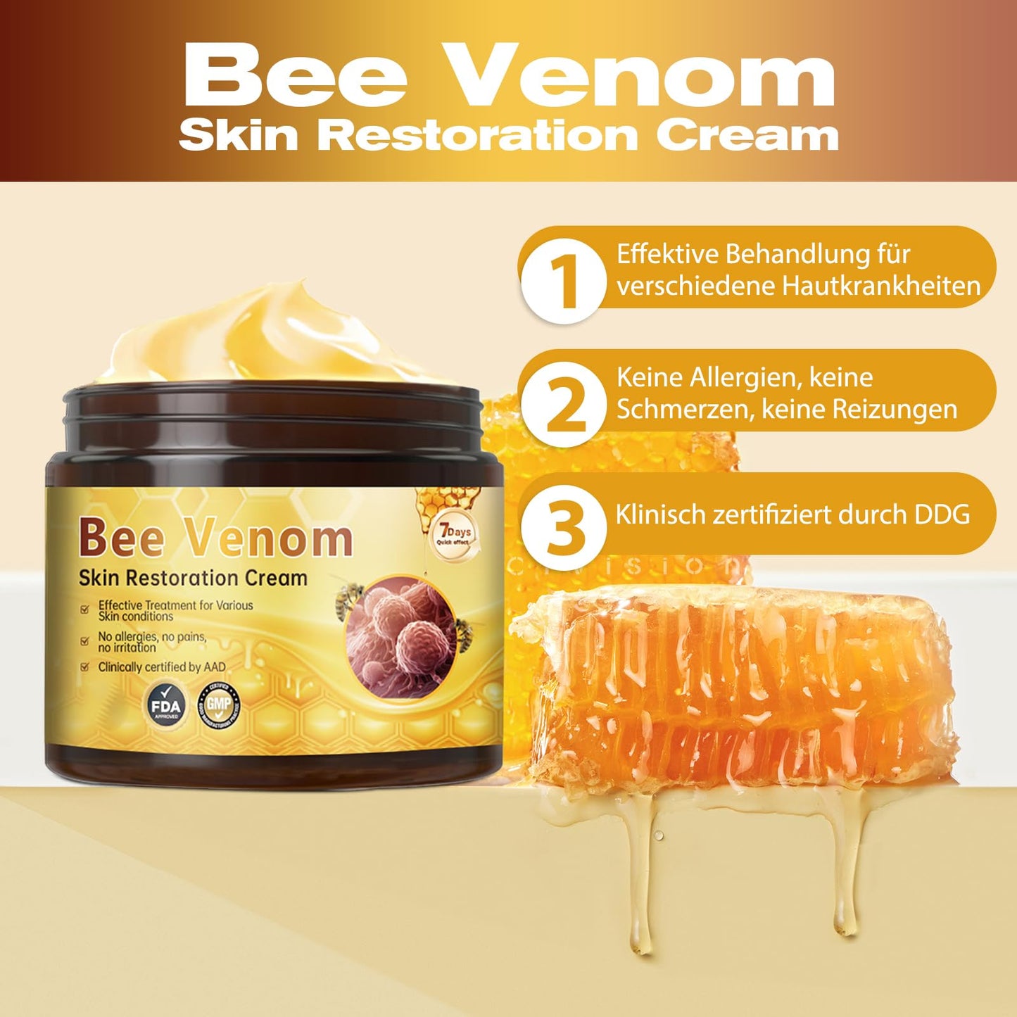 Tpyag Bee Venom Cream, Bee Venom Skin Treatment Cream, Skin Restoration Deeply Cleanses And Moisturizes Diminish Fine Lines Around Eyes, 60g