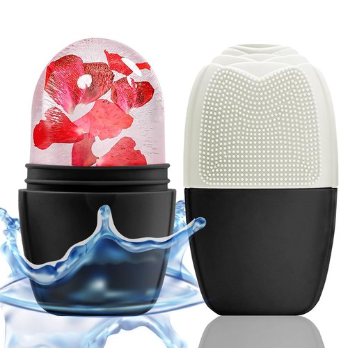 KOGITI Ice Mold for Face, Ice Roller for Face & Eye, Beauty Facial Ice Rollers Ice Holder Mold Face Puffiness Relief Massage Skin Care Tools, Ice Facial Cube (Brush-Black White)