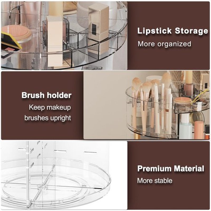 360 Rotating Makeup Organizer with Partition Slots, 8 Adjustable Layers Spinning Skincare Organizers, Large Capacity Makeup Desk Storage Shelf, Revolving Cosmetic Rack for Vanity Bathroom Countertop