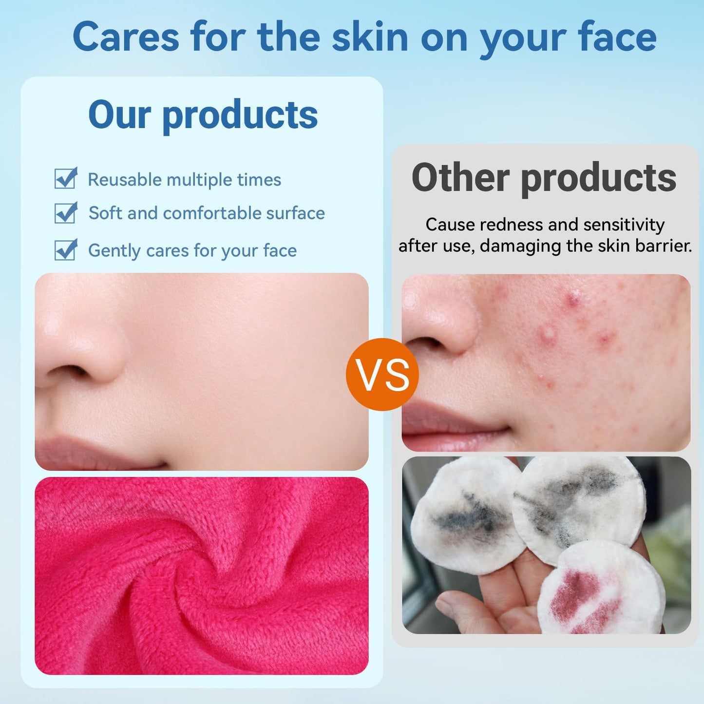 7PCS Makeup Remover Cloth, Makeup Remover Cloth Cleaning Reusable Face Wash Cloths for All Skin Types Face Wash Soft Make up Towels Facial Cleansing Cloths for Women 6" X 6.3"