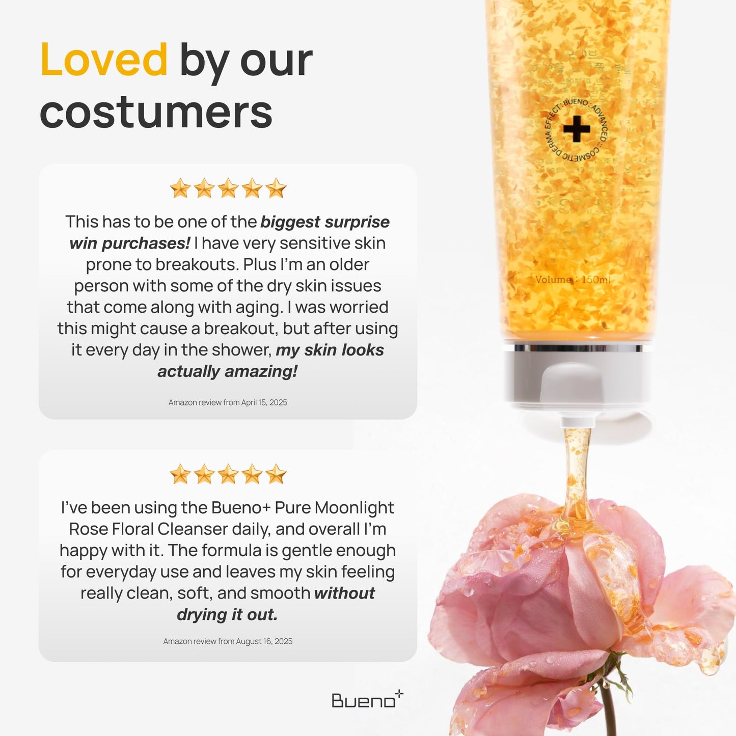 Bueno+ Pure Moonlight Rose Floral Cleanser | Anti-Aging Gentle Face Wash with Rose Petals for All Skin | Exfoliating and Moisturizing | Vegan Gel Rich in Antioxidantsl 2.7, Fl Oz