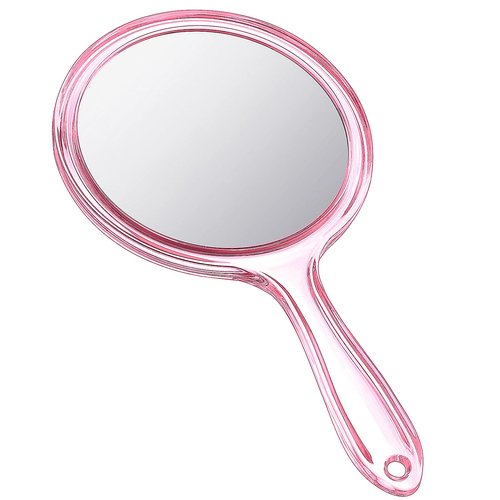 Jetec Hand Mirror Double Sided Handheld Mirror 1X/ 2X Magnifying Mirror with Handle Mirror Rounded Shape Makeup Mirror (Pink)