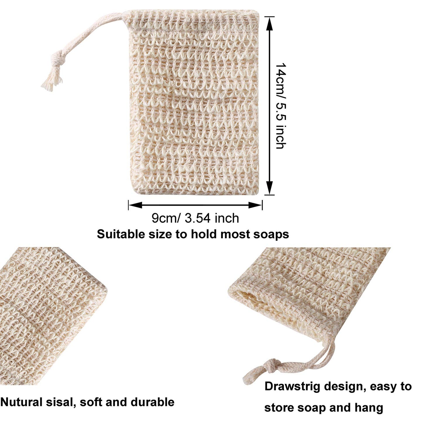 Trounistro 40 Pack Soap Exfoliating Bag Pouch Soaps Saver Natural Ramie Soaps Bag Hand Made Mesh Soap Bags with Drawstring for Bath & Shower Use