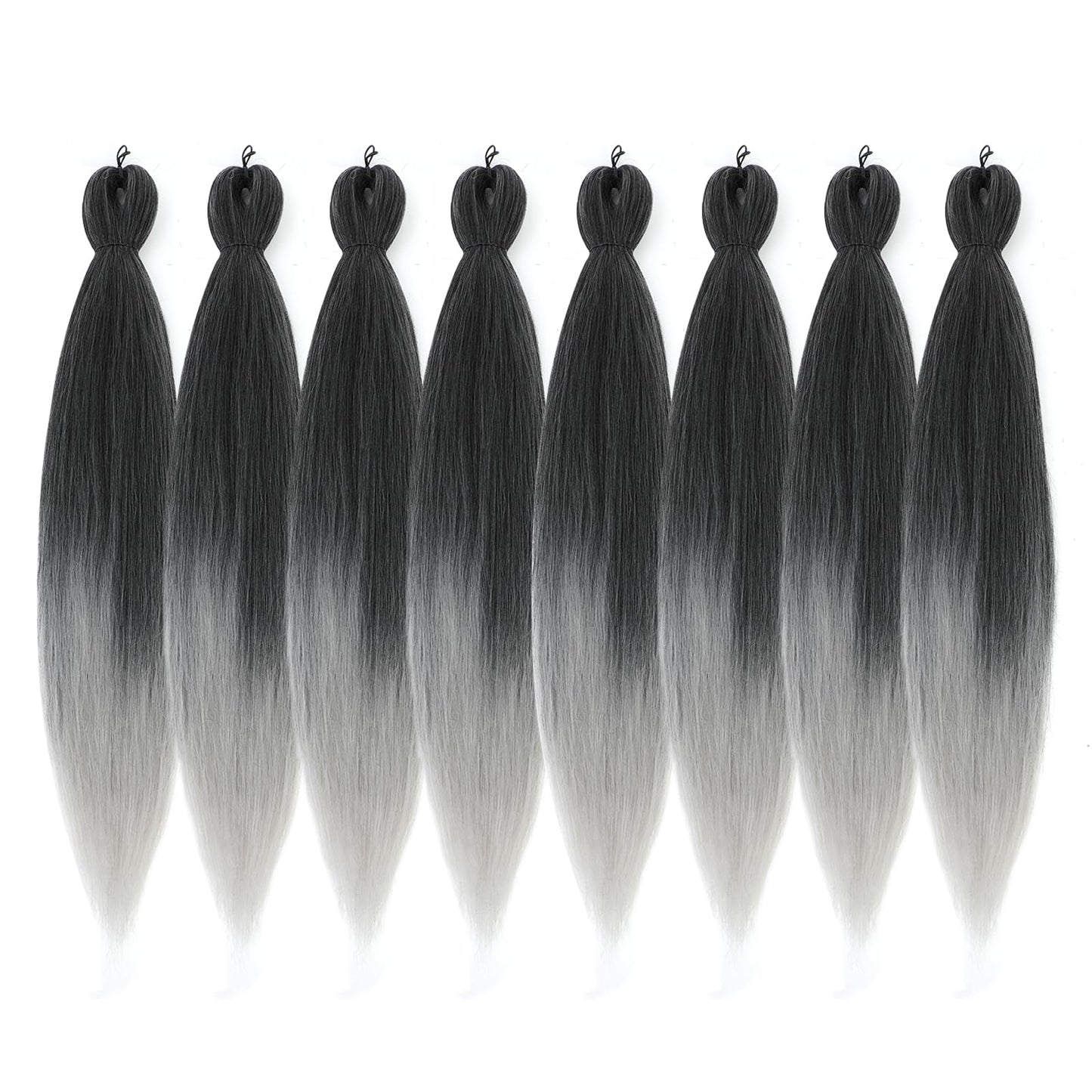 DIFUNEE Pre-stretched Braiding Hair - 16 Inch 8 Packs Ombre Gray Short Braiding Hair For Twist or Box Braids, Yaki Texture Hot Water Setting Synthetic Braiding Hair Extensions (16 Inch, T-Gray-8P)