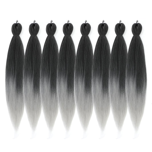 DIFUNEE Pre-stretched Braiding Hair - 16 Inch 8 Packs Ombre Gray Short Braiding Hair For Twist or Box Braids, Yaki Texture Hot Water Setting Synthetic Braiding Hair Extensions (16 Inch, T-Gray-8P)