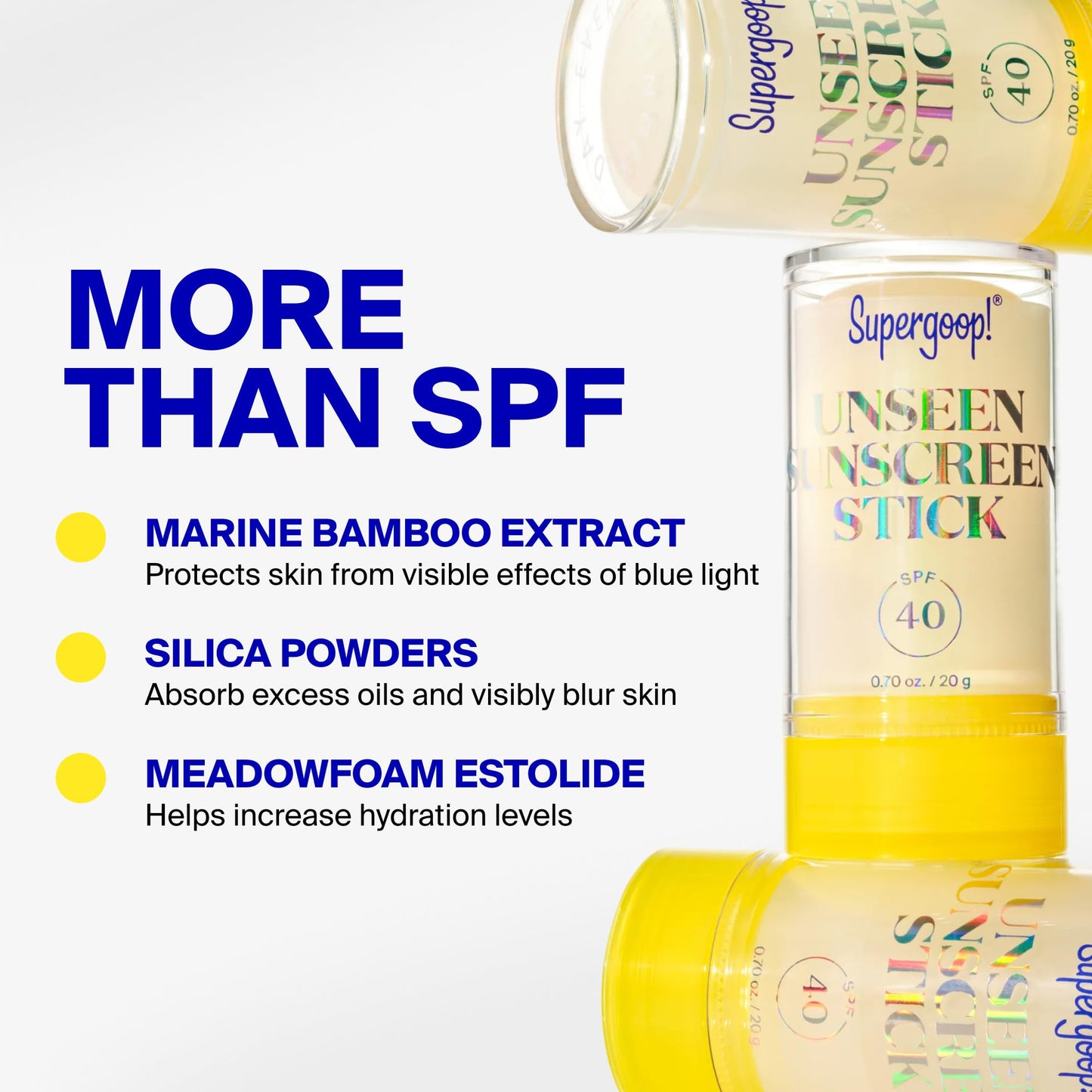 Supergoop! Unseen Sunscreen Stick - SPF 40 - Clear & Invisible Sun Protection - Broad Spectrum Face Sunscreen - Glides Over Makeup - Natural Finish - For All Skin Types - 0.7 fl oz (Pack of 2)