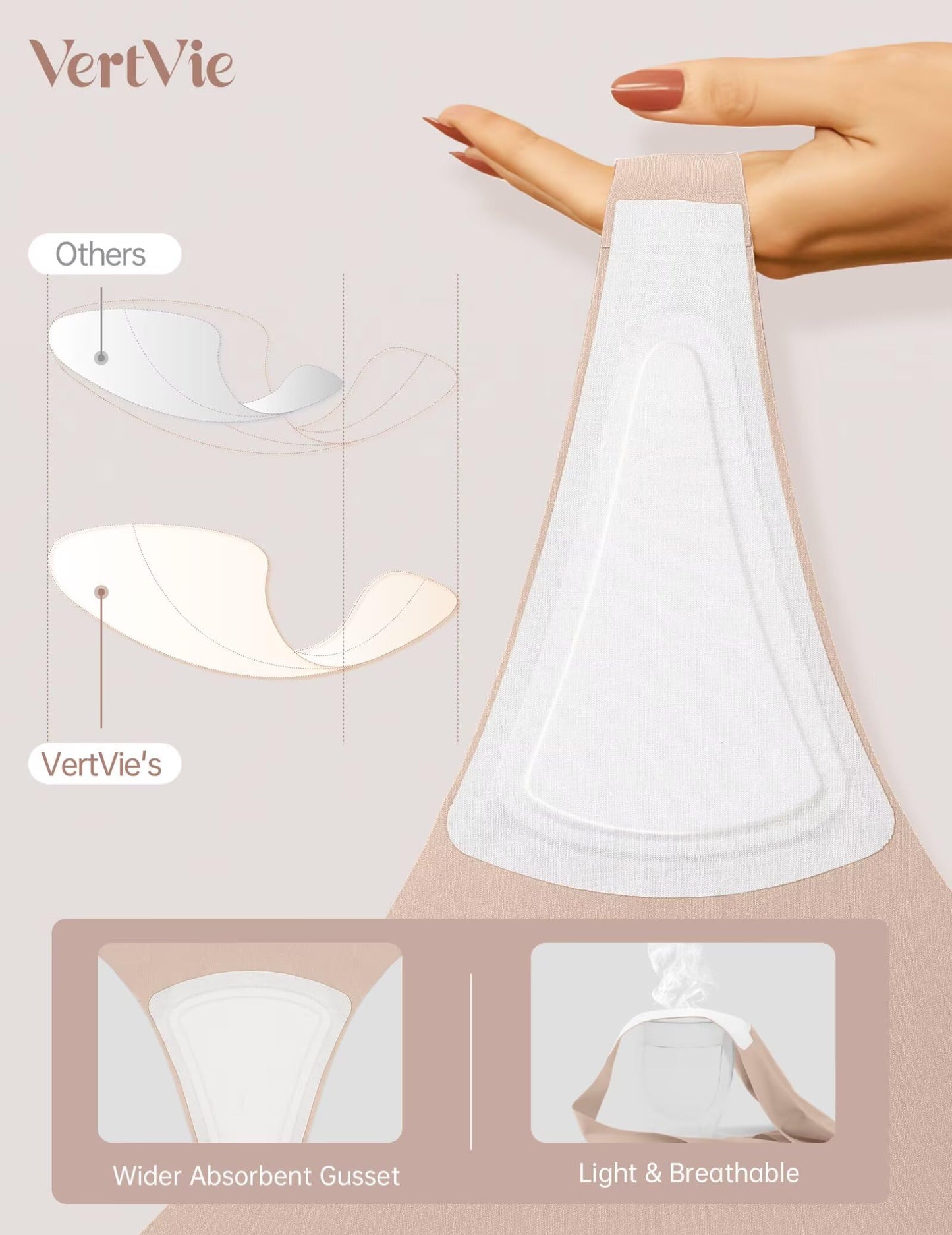 Vertvie Seamless Thongs Panties No Show Workout Underwear, CRM, S Cream
