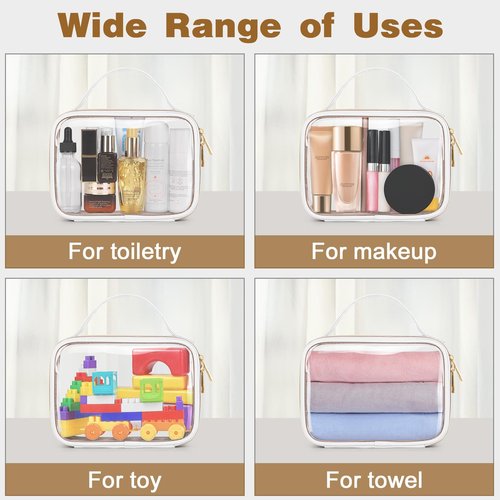Wedama TSA Approved Toiletry Bag, 3 Pack Clear Makeup Bags with Handles, Quart Size PVC Clear Cosmetic Bags for Women and Men, Carry on Airport Airline Compliant Bag, White