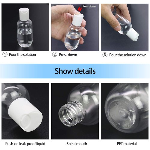 TrendBox 60ml / 2oz Empty Plastic Refillable Essentials Bottles with Disc Top Flip Cap - 12 Pack