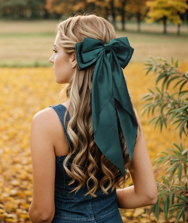 SUSULU Satin Bow Hair Clips for Women,Big Green Hair Bows Hair Slides Metal Clips Long Ribbon Hairpin Girls Barrettes Party Half-Updo Ponytail Accessories 2pcs